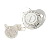 Sucette pour Bébé À Lettre Initiale Bling avec Clips De Chaîne, Sucette pour Nouveau-né, Sucette pour Bébé, Sucettes Argentées et Accessoires