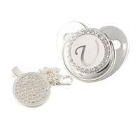 Sucette pour Bébé À Lettre Initiale Bling avec Clips De Chaîne, Sucette pour Nouveau-né, Sucette pour Bébé, Sucettes Argentées et Accessoires