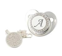 Sucette pour Bébé À Lettre Initiale Bling avec Clips De Chaîne, Sucette pour Nouveau-né, Sucette pour Bébé, Sucettes Argentées et Accessoires