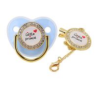 Sucette pour bébé,tétine en silicone ultra-légère dorée 0-6 mois, tétine douce pour bébé, petit prince strass doré bling nouveau-né sucette factice, cadeaux d'anniversaire de fête(Bleu)