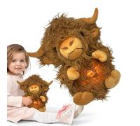 Sucette pour dormir avec animal en peluche Highland Cow, musique et lumière | Compagnon de sommeil de vache des Highlands, respiration des animaux à fourrure