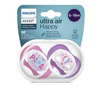 Sucette ultra air Philips Avent, pour 6 à 18 mois, orthodontique et 0% BPA, 2 pièces, avec boîtier de stérilisation et de transport, SCF080/04 Navire/Ballon