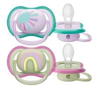 Sucettes-Avent Ultra Air 0-6 Mois 2 Sucettes (Modèle : Soleil et Arc-en-Ciel Bleu)