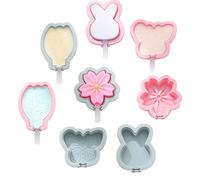 Sucettes glacées, 8 sucettes glacées en 4 designs différents, empilables, en silicone, avec couvercle
