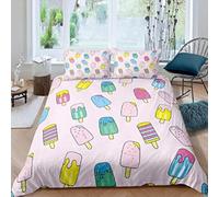Sucettes Glacées Peintes Housse de Couette 160x200 Parures de Lit 1 Personne Imprimé 3D Microfibre Douce Enfants, Garçons et Filles Housses Couette avec 2 Taies d'oreiller et Fermeture Éclair k.5359