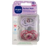 Sucettes-MAM 2 Sucettes Perfect Nuit Animaux Dès 18 Mois (Modèle : Chats et Chevaux)