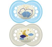 Sucettes-Mam Original Sucette ""nuit"" 18+ Mois - Silicone - Bte Stérilisation (Couleur : Bleu + Blanc)