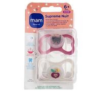 Sucettes-MAM Sucette Suprême Nuit - 6+ Mois - Silicone - X2 (Couleur : Chat Rose et Pomme Beige)