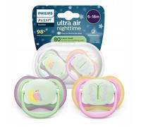 Sucettes orthodontiques - Philips Avent - Ultra Air Nighttime SCF376/29 - 6-18 mois - silicone doux