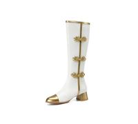 SUCHETA Automne et Hiver - Bottes Ethniques à Talon épais et Haut, avec Fermeture éclair latérale sans Bottes au Genou - Bottes mi-Mollets à tête Ronde - Bottes mi-Mollets - Cuissardes pour Femmes