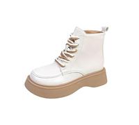 SUCHETA Bottes d'automne et d'hiver à semelle épaisse bottes britanniques à tête ronde bottes courtes femmes bottes à lacets en cuir bottes de mode bottes d'équitation en cuir haut de gamme