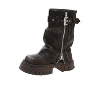 SUCHETA Bottes d'automne et d'hiver Style Britannique rétro Bottes de Chevalier tête Ronde Fond épais Bottes Courtes Bottes de Motard décontractées Bottes Western