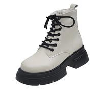 SUCHETA Bottes de Printemps et d'automne à Fond épais Augmentation de la Hauteur et Bottes de Cheville Étudiants à Lacets Petites Bottes en Cuir Bottes Courtes Bottes pour Femmes