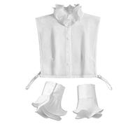SUCHUANGUANG Femmes 2 pièces à Volants Support Faux col Demi-Chemise avec Fausses Poignets Ensemble de Poignets Chemisier détachable en Coton Blanc