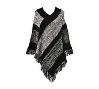 SUCHUANGUANG Femmes Poncho en Tricot Ethnique Cape Color Block Rayé Glands Pull Pull Châle Châle Noir