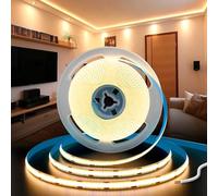 SUCIKORIO 12V 5m COB Ruban LED Sans Transformateur Bandeau Led Blanc Chaud 3000K Bande LEDs Sans Fil Flexible Découpable 320LED/M Pour Camping Car, Cuisine, Chambre