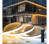 SUCIKORIO 15m Neon Ruban LED Exterieur 220V Dimmable Blanc Chaud 3000K-Blanc Froid 6500K Silicone Néon Bandeau Led Etanche Ignifuger IP65 Bande Rubans à Led Flexible Découpable Avec Télécommande