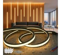 SUCIKORIO 2m Noir Ruban LED Bande Panneau Acoustique Bois 220V Sans Prise | Blanc Chaud 3000K Silicone Neon Bandeau LED Lumiere Extérieur Etanche Sans Transformateur Flexible Recoupable Cuisine Chambre