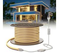 SUCIKORIO 30m Neon Ruban LED Bandeau 220V Extérieur Etanche IP65 Flexible | Blanc Chaud 3000K Néon Bande Led Lumiere Découpable Led Strip Avec Alimentation Pour Cuisine, Chambre, Pergola Bioclimatique