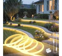 SUCIKORIO COB Neon Ruban LED Exterieur 2m, Silicone Ronde Néon Bandeau Led 220V Etanche Ignifuger IP65 Bande LEDs Flexible Blanc Chaud 3000K Découpable Rubans à Leds 120LED/m Avec Alimentation