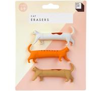 Suck UK Lot de 3 gommes en forme de chat | Gommes en forme d'animal | Chats en forme de saucisse | Fournitures scolaires fantaisie | Caoutchouc souple coloré | Cadeaux pour amoureux des chats | Gomme