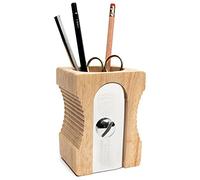 Suck UK Pot à crayons design Taille-crayons géant Beige et chrome Bois et métal acier inoxydable