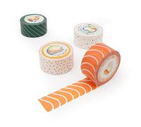 Suck UK Sushi Lot de 4 rubans adhésifs décoratifs en papier Washi de qualité | Design insolite et mignon, multicolore, 10 m