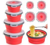 Suclain Lot de 4 bols de camping pliables en silicone avec couvercle - Boîte à déjeuner, salade, récipient de rangement alimentaire extensible - Bol de voyage pliable pour randonnée, camping (bord