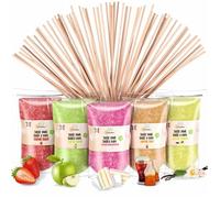Sucre Barbe à Papa (5X300 Gr) = 1,5 KG (Arômes et Colorants Naturels) Fraise-Cola-Pomme-Marshmallow-Vanille + 50 Bâtonne
