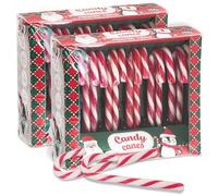 Sucres canne de Noël saveur fraise - 24 Candy Canes rouges et blancs, 12g chacun - dans une boîte cadeau rouge - Parfait pour la décoration de Noël, du sapin & comme friandise pour l'assiette de Noël