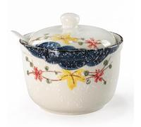 Sucrier avec cuillère - 400 ml - Pot à sucre en céramique avec couvercle et cuillère - Élégant pots à épices en porcelaine pour cuisine, maison, café bar, idéal pour le sucre, le sel, les épices