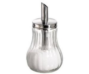 Sucrier, avec tube doseur, acier inoxydable/verre
