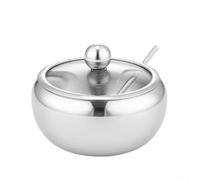 Sucrier de 450 ml en acier inoxydable avec couvercle et cuillère, passe au lave-vaisselle, pour le sel, le café, les épices, idéal pour la maison, le café, les buffets, les fêtes