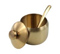 Sucrier en acier, pot à épices de grande capacité, petit récipient à condiments, pot d'assaisonnement pour cuisine, pot de rangement pour sucre avec couvercle et cuillère (250 ml, perles rondes dorées