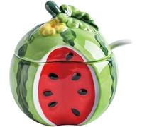 Sucrier en céramique avec couvercle et cuillère - Design en forme de fruit - Idéal pour stocker du sel, du poivre, des épices - Parfait pour la maison, l'hôtel, le café, les fêtes - Élégant - Facile à