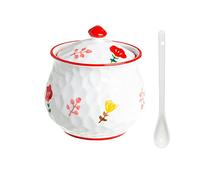 Sucrier en céramique, Hand Drawn Flower Sugar Bowl with Lid and Spoon, Large Multiple Styles Sugar Pot,