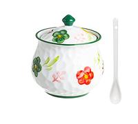 Sucrier en céramique, Hand Drawn Flower Sugar Bowl with Lid and Spoon, Large Multiple Styles Sugar Pot,