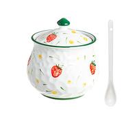 Sucrier en céramique, Hand Drawn Flower Sugar Bowl with Lid and Spoon, Large Multiple Styles Sugar Pot,