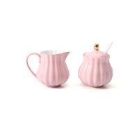 Sucrier en céramique, sucrier et Pot à Lait, Combinaison d'ustensiles de café ménagers, Accessoires, sucrier avec Couvercle, Pot à Lait à Ouverture Pointue, Pot à Sucre (Rose, Tail