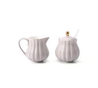Sucrier en céramique, sucrier et Pot à Lait, Combinaison d'ustensiles de café ménagers, Accessoires, sucrier avec Couvercle, Pot à Lait à Ouverture Pointue, Pot à Sucre (Beige Un s