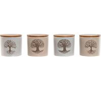 Sucrier home esprit blanc beige bamboo gres 9,5 x 9,5 x 9,5 cm (4 pièces)