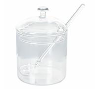 Sucrier transparent 300 ml en verre borosilicate avec bouchon et cuillère à café, Good Morning
