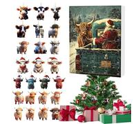 Sucritude Calendrier de l'Avent Vache Highland 24 Jours - Set Ornements Mignons 2D Acryliqye Compte À Rebours Vache Highland - Breloques Bovines Charm pour Arbre de Noël Fête