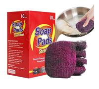 Sucritude Laine d'acier Pads À Récurer | Paille De Fer avec Savon - 10 Pièces Nettoyant Multifonction,Élimination Saleté Casseroles Comptoirs