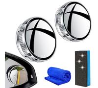 Suction Cup Car Convex Blind Spot Mirror (1 Set / 2 Pcs), 2024 New Blind Spot Mirror with 360° Wide Angle Adjustable, 2" Round HD Glass Convex Rear View Mirrors for Car SUV and Trucks (Silver)