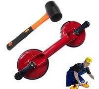 Suction Cup Heavy Duty Aluminum Vacuum Glass Puller, Laminate Floor Gap Repair Tool with Rubber Mallet for Lifting Tile, Marble, Granite Countertop Installation (Red)