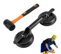 Suction Cup Heavy Duty Aluminum Vacuum Glass Puller, Laminate Floor Gap Repair Tool with Rubber Mallet for Lifting Tile, Marble, Granite Countertop Installation (Black)