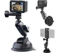 Suction Cup Mount for GoPro Hero 12/11/10/9, for DJI Osmo Action/Procket, for Insta360 X3, 360 Degree Rotation Dual Ball Joint Mount, Extra Phone Clip Included