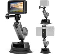 Suction Cup Mount for GoPro Hero Suction Cup Car Action Camera 360° Dual Head and 1/4 Threaded Phone Compatible with GoPro Hero 11 10 9 8 7 6 5 Insta360 X3, Osmo Pocket Phone