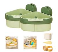 Suction Cup Sink Corner Rack, Triangular Strainer Basket, Kitchen Waste Catcher, Automatic Dumping, Removable for Easy Cleaning (2pcs Green)